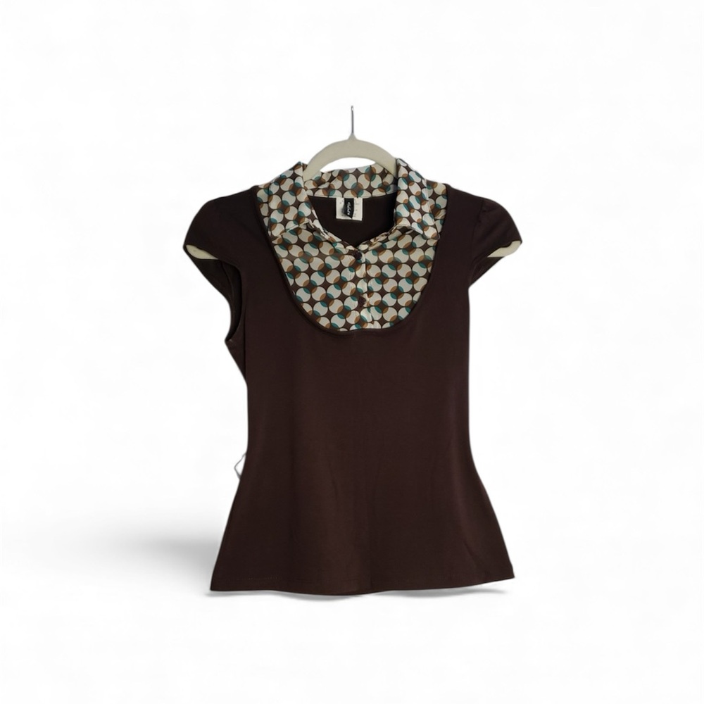 Heart Soul Brown Top with Geometric Collar